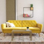 Novogratz Tallulah Memory Foam Couch Mustard Yellow Velvet Futon Full 2144379N