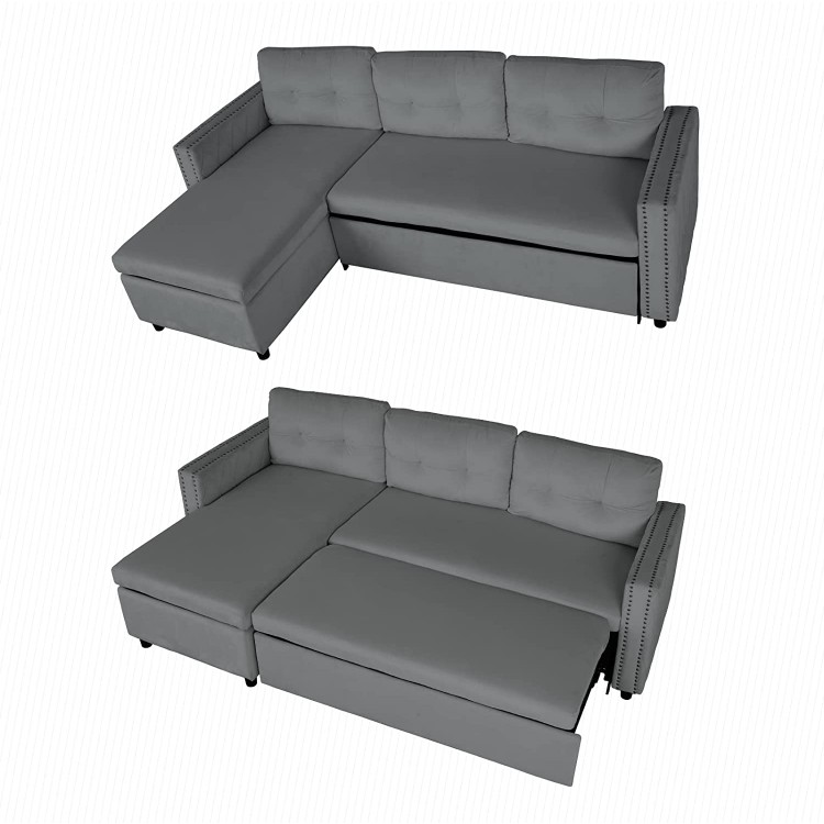 Reversible Sleeper Sectional Sofa with Storage Chaise and Pocket Pull Out Sleeper Couches Couch Bed Dark Grey