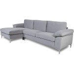 Sectional Couch Sofa for Living Room,Modern Futon Sofa Chaise L-Shape with Arm-Pillows & Metal Legs,Left Hand Facing,Up to 5-Seat Capacity Sleeper Sofa Velvet Light Gray