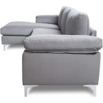 Sectional Couch Sofa for Living Room,Modern Futon Sofa Chaise L-Shape with Arm-Pillows & Metal Legs,Left Hand Facing,Up to 5-Seat Capacity Sleeper Sofa Velvet Light Gray