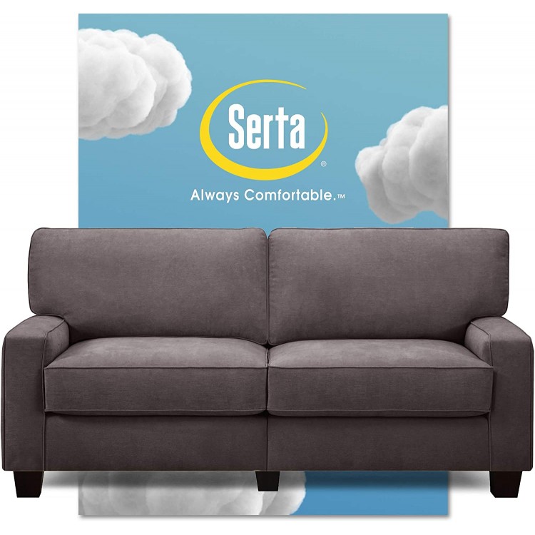 Serta Palisades Upholstered Sofas for Living Room Modern Design Couch Straight Arms Soft Fabric Upholstery Tool-Free Assembly 73" Sofa Gray