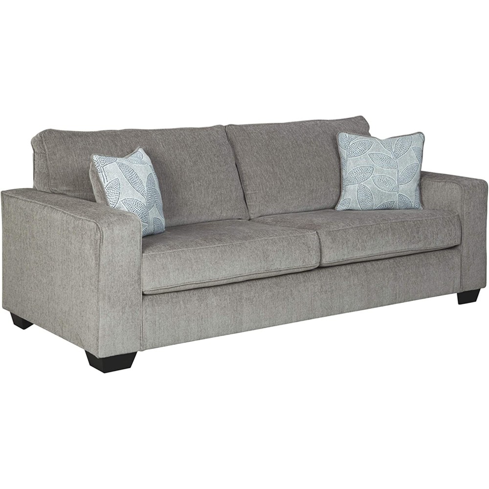 Signature Design by Ashley Altari Upholstered Sofa with 2 Accent Pillows Light Gray