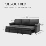 Sleemon Sectional Pull Out Sofa Bed Chaise Lounge & Storage Convertible Couch for Living Room L-Shape Velvet Sleeper Sofa Bed Two Pillows are Included（Grey）