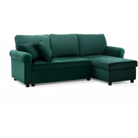 Sleemon Sectional Sofa Pull Out Bed Sleeper Chaise Lounge & Storage Convertible Couch for Living Room L-Shape Velvet Sleeper Sofa Bed Two Pillows are Included（Green）