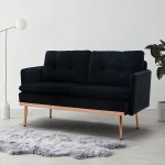 SSLine Small Velvet Sofa Couch,Mid Century Loveseat Sofa Twin Size Sofa Couch with Rose Gold Stainless Feet and Removable Cushion,Modern Upholstered Accent Sofa for Living Room Bedroom Black