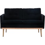 SSLine Small Velvet Sofa Couch,Mid Century Loveseat Sofa Twin Size Sofa Couch with Rose Gold Stainless Feet and Removable Cushion,Modern Upholstered Accent Sofa for Living Room Bedroom Black