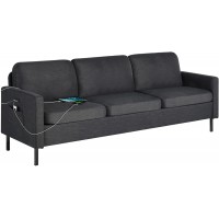 STHOUYN 77" W Sectional Sofa 3 Seat Couch Mid Century Modern Sofa with 2 USB Couches Sofas for Living Room Apartment Bedroom Comfortable Small Couches for Small Spaces Dark Grey 3-Seater