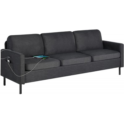 STHOUYN 77" W Sectional Sofa 3 Seat Couch Mid Century Modern Sofa with 2 USB Couches Sofas for Living Room Apartment Bedroom Comfortable Small Couches for Small Spaces Dark Grey 3-Seater