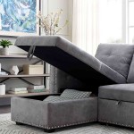 Tulib 91" Reversible Sectional Sleeper Sofa with Storage Chaise L-Shape Corner Couch with Pulled Out Bed Nailheaded Design for Living RoomGray