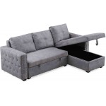 Tulib 91" Reversible Sectional Sleeper Sofa with Storage Chaise L-Shape Corner Couch with Pulled Out Bed Nailheaded Design for Living RoomGray
