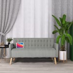 TYBOATLE 57“ Modern Striped Linen Upholstered Loveseat Sofa w  2 USB Charging Ports and 3 Pillows Mid Century Couch for Small Space Configuration Living Room Office Apartment Dorm Grey