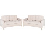 TYBOATLE Modern Upholstered Tufted Love Seats Sofa Set of 2 Mid Century Fabric Couch Loveseat Furniture w Square Arms and Golden Iron Legs for Living Room Space Apartment Dorm Beige Cream