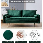 Velvet Couch with 2 Small Pillows Modern Loveseat Sofa Twin Size Contemporary Sofas for Living Room and Bedroom Green