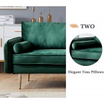 Velvet Couch with 2 Small Pillows Modern Loveseat Sofa Twin Size Contemporary Sofas for Living Room and Bedroom Green