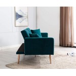 Velvet Futon Sofa Bed with 5 Golden Metal Legs Sleeper Sofa Couch with Two Pillows Convertible Loveseat for Living Room and Bedroom Teal