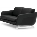 Zuri Furniture Modern Armondo Sofa in Black Microfiber and Genuine Leather