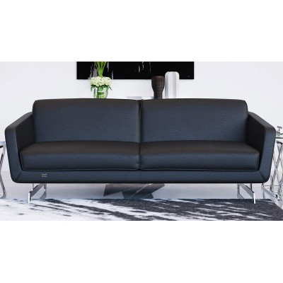 Zuri Furniture Modern Armondo Sofa in Black Microfiber and Genuine Leather