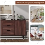 Buffet Sideboard Cabinet,Contemporary Style Kitchen Sideboard Storage Cabinet with 2 Doors&3 Drawers Adjustable Shelves Console Table for Kitchen Dining Living RoomBrown