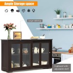 Costzon Kitchen Sideboard Antique Stackable Storage Cabinet with Adjustable Shelf Wooden Cupboard Server Buffet Console Table for Home Living Room Coffee Sideboard with Sliding Door Window