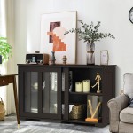 Costzon Kitchen Sideboard Antique Stackable Storage Cabinet with Adjustable Shelf Wooden Cupboard Server Buffet Console Table for Home Living Room Coffee Sideboard with Sliding Door Window