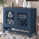 Danxee 40 Inch Wood Accent Buffet Sideboard Serving Storage Cabinet with Doors for Home Kitchen Dining Room Cupboard Console Table Navy Blue