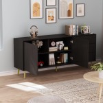 ECACAD Modern Sideboard Buffet Storage Cabinet with 2 Doors 3 Drawers & 4 Compartments Entryway Wood Console Table with Metal Legs for Living Room Kitchen Black 67.6”L x 15.8”W x 29.9”H