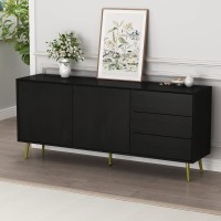 ECACAD Modern Sideboard Buffet Storage Cabinet with 2 Doors 3 Drawers & 4 Compartments Entryway Wood Console Table with Metal Legs for Living Room Kitchen Black 67.6”L x 15.8”W x 29.9”H