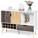 Giantex Buffet Sideboard Storage Credenza Wood Console Table Kitchen Dining Room Cupboard Pantry Cabinet with 10 Bottle Wine Rack Glass Holder Drawer White & Wood