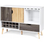 Giantex Buffet Sideboard Storage Credenza Wood Console Table Kitchen Dining Room Cupboard Pantry Cabinet with 10 Bottle Wine Rack Glass Holder Drawer White & Wood