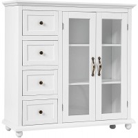 Giantex Buffet Sideboard Wood Storage Cabinet Console Table with 4 Drawers 2-Door Credenza Living Room Dining Room Furniture Buffet Server Kitchen Pantry Cupboard White