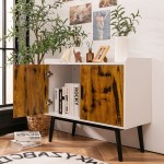 Giantex Floor Storage Cabinet Buffets Sideboard Vintage Accent Cabinet Multifunctional End Console Table with Metal Legs for Living Room Bedroom Entryway Kitchen Dining Room Rustic Brown
