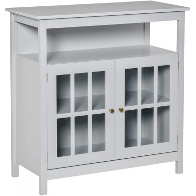 HOMCOM Kitchen Sideboard Storage Buffet Cabinet with Open Shelf Glass Door Cabinet and Adjustable Shelf Grey