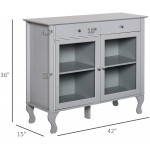 HOMCOM Retro Style Kitchen Sideboard Serving Buffet Storage Cabinet Cupboard with Glass Doors and Drawers Adjustable Shelves