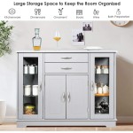 Hysache Buffet Sideboard Kitchen Storage Cabinet w 2 Drawers & 3 Cabinets Multifunctional Sideboard Console Table w Adjustable Glass Shelves for Kitchen Living Room Dining Room Grey