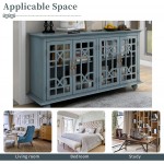 Large Storage Cabinet Sideboard with 4 Doors and Adjustable Height Shelves Acacia Wood Console Table Sofa Table for Entryway Kitchen Dining Room Living Room Teal Blue 60IN