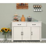 MAISON ARTS White Buffet Cabinet Storage Kitchen Cabinet Sideboard Farmhouse Buffet Server Bar Cabinet with 2 Drawers & 3 Doors Console Table for Dining Living Room Decorative Floor Chests Cupboard