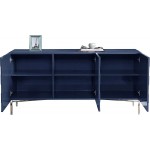 Meridian Furniture Collette Collection Modern | Contemporary Sideboard Buffet Rich Chrome Stainless Steel Base Navy Laquer Finish 64" W x 18" D x 31" H Cabinet
