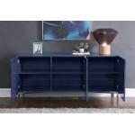 Meridian Furniture Collette Collection Modern | Contemporary Sideboard Buffet Rich Chrome Stainless Steel Base Navy Laquer Finish 64" W x 18" D x 31" H Cabinet