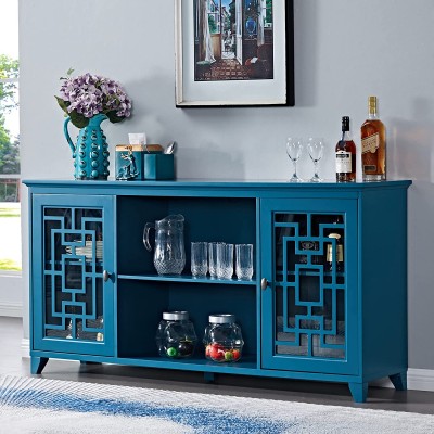 Mixcept 60” Sideboard Buffet Table Storage Cabinet Console Table with 2 Doors and Adjustable Shelves Cupboard Kitchen Sideboard for Kitchen Dining Room Teal