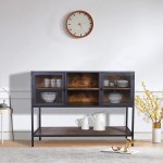 MUPATER Industrial Buffet Sideboard Console Table with Metal Mesh Doors Buffet Storage Cabinet with Cupboards and Large Open Shelf for Kitchen Dining Room Rustic Brown