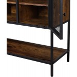 MUPATER Industrial Buffet Sideboard Console Table with Metal Mesh Doors Buffet Storage Cabinet with Cupboards and Large Open Shelf for Kitchen Dining Room Rustic Brown