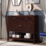 Quarte Wood Console Table Modern Entryway Side Table with 2 Drawers2 Cabinets1 Shelf Storage Buffet Sideboard Cabinet for KitchenLiving Room Easy to Assemble Espresso