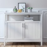 RASOO Buffet Cabinet White Kitchen Buffet Storage Cabinet Sideboard Buffet Storage Cabinet Buffet Server Cupboard Cabinet Console Table with 2 Doors and Adjustable Shelf
