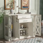 RUNNA Stylish Wood Console Table,Kitchen Storage Sideboard with 2 Drawers 3 Cabinets Tempered Glass,Entryway Table,Buffet Server Cabinet for Living Room Kitchen Entryway Hallway White