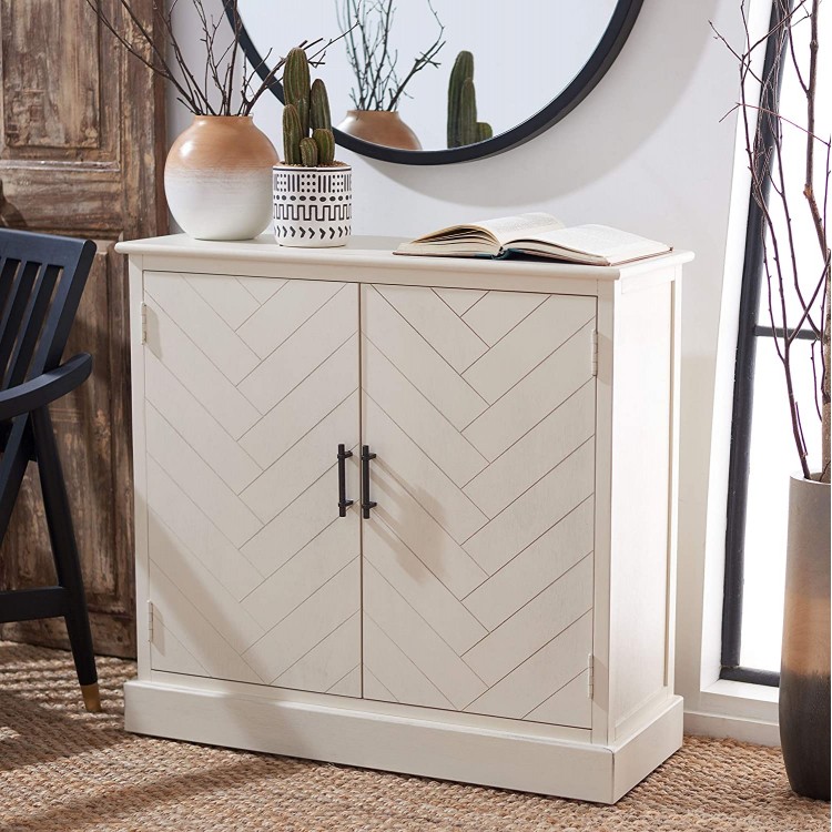 Safavieh Home Collection Peyton Distressed White 2-Door Buffet Sideboard Table Fully Assembled