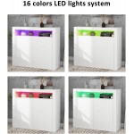 SSLine High Gloss LED Sideboard Kitchen Storage Cabinet,16 Colors Kitchen Buffet Cabinet Storage Server Table with 2 Doors Storage Cabinet Cupboard Display Cabinet for Hallway Dining Room