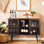 WAYTRIM Storage Sideboard Cabinet Industrial Buffet Server Table with Cupboard Shelves & Metal Mesh Doors Console Table for Kitchen Dining Living Room Hallway Rustic Brown