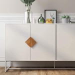 White Sideboard Cabinet Buffet Storage Cabinet 4 Doors Kitchen Storage Cabinet Entryway Cupboard Furniture with Solid Wood Handle and Square Metal Legs