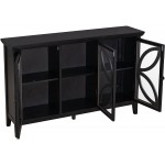 Wood Accent Buffet Sideboard Serving Storage Cabinet with Glass Door and Adjustable Shelf Multi-Functional Console Table Sofa Table for Entryway Kitchen Dining Room Black
