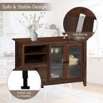 Yokstore Rustic Farmhouse Kitchen Buffet Sideboard Dining Room Storage Cabinet with Glass Doors 2 Drawers and Open Compartments Wood Console Table with Cupboard for Living Room Walnut Brown